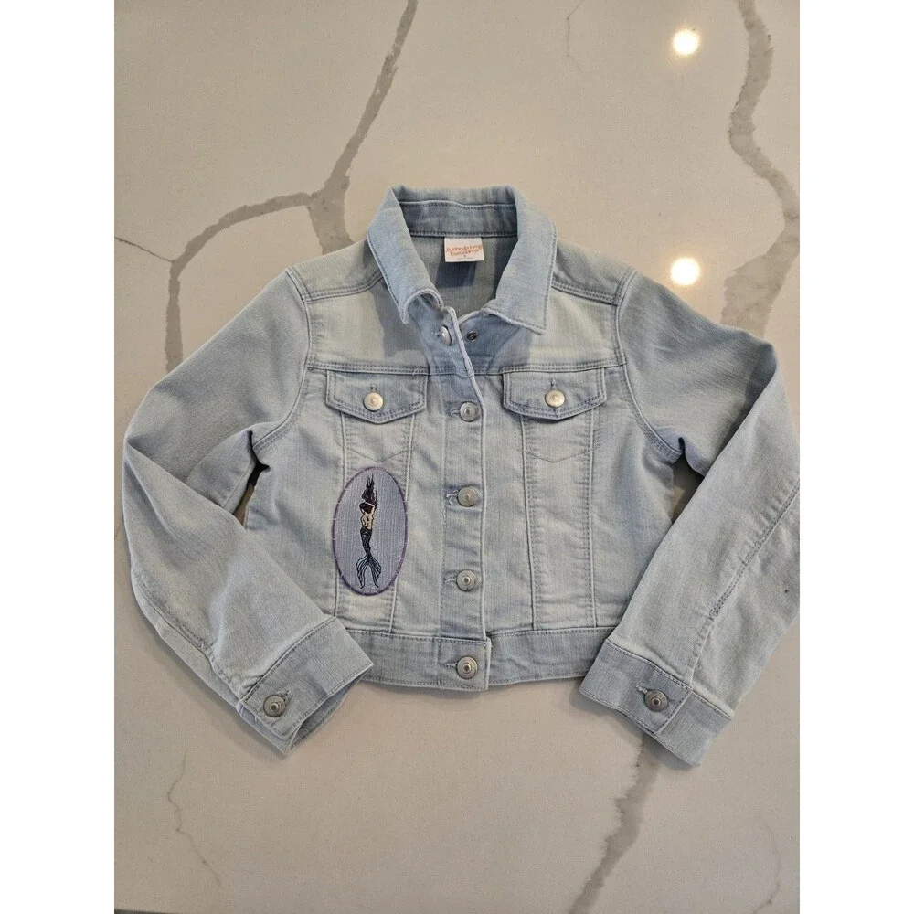 ​Jumping Beans Size 5 Denim Trucker Jacket Kids Girls Light Wash Mermaid Patch